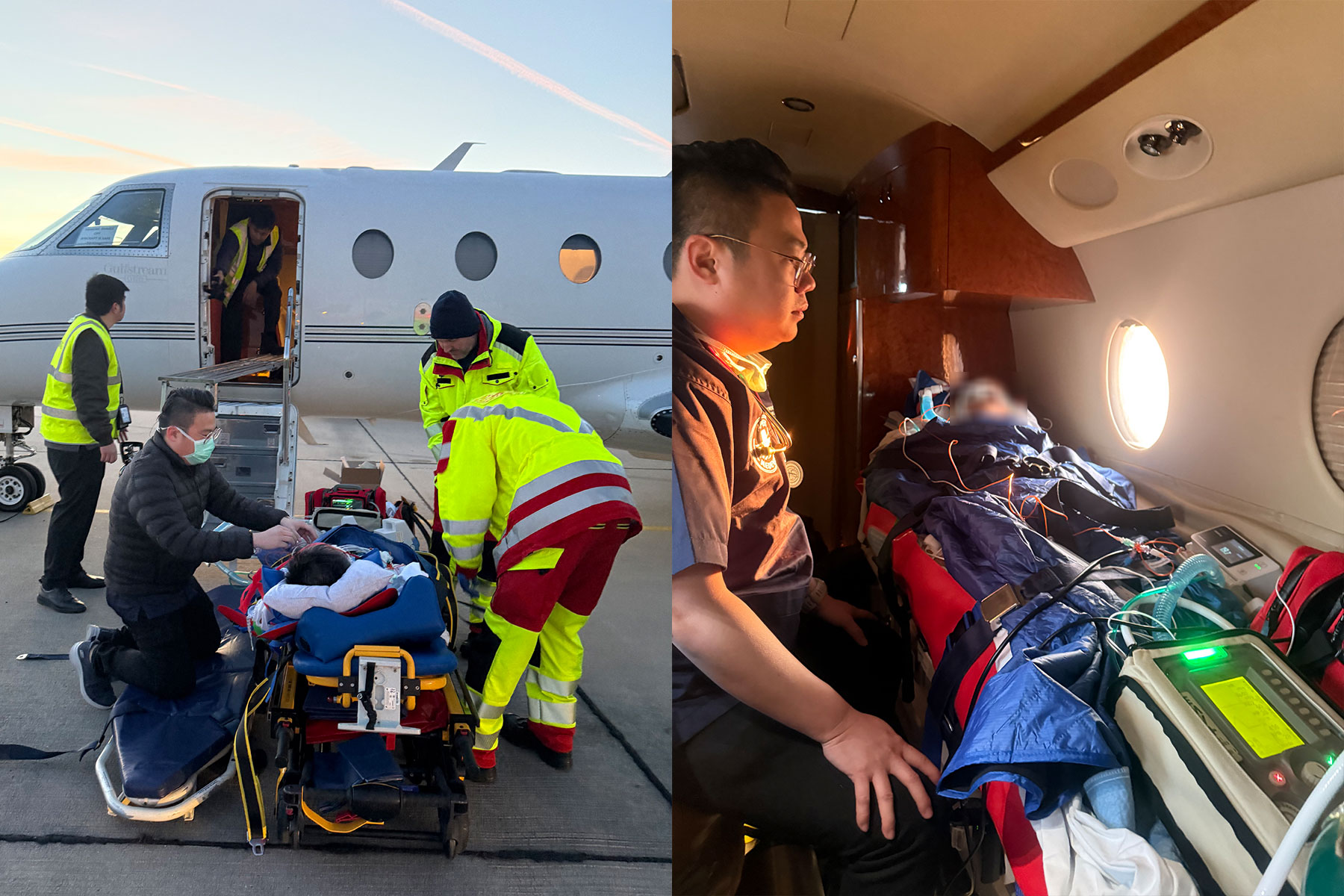 Medical crew inside a private air ambulance